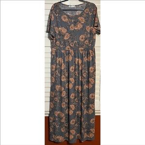 Long Gray Plus Size Dress with Orange Flowers